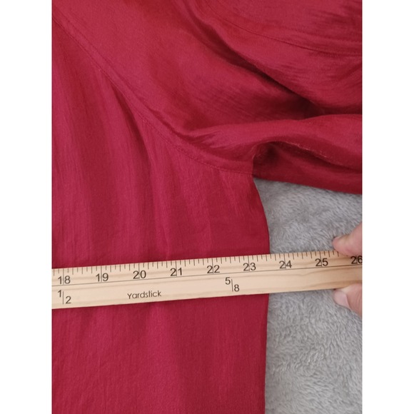 Chicos Sz 2‎ / Lg Light Blazer Red Sheen Open Front Office Evening Long Sleeve - Picture 4 of 8